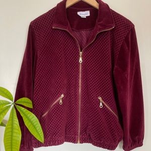 Maroon Velour Zip Up Jacket
